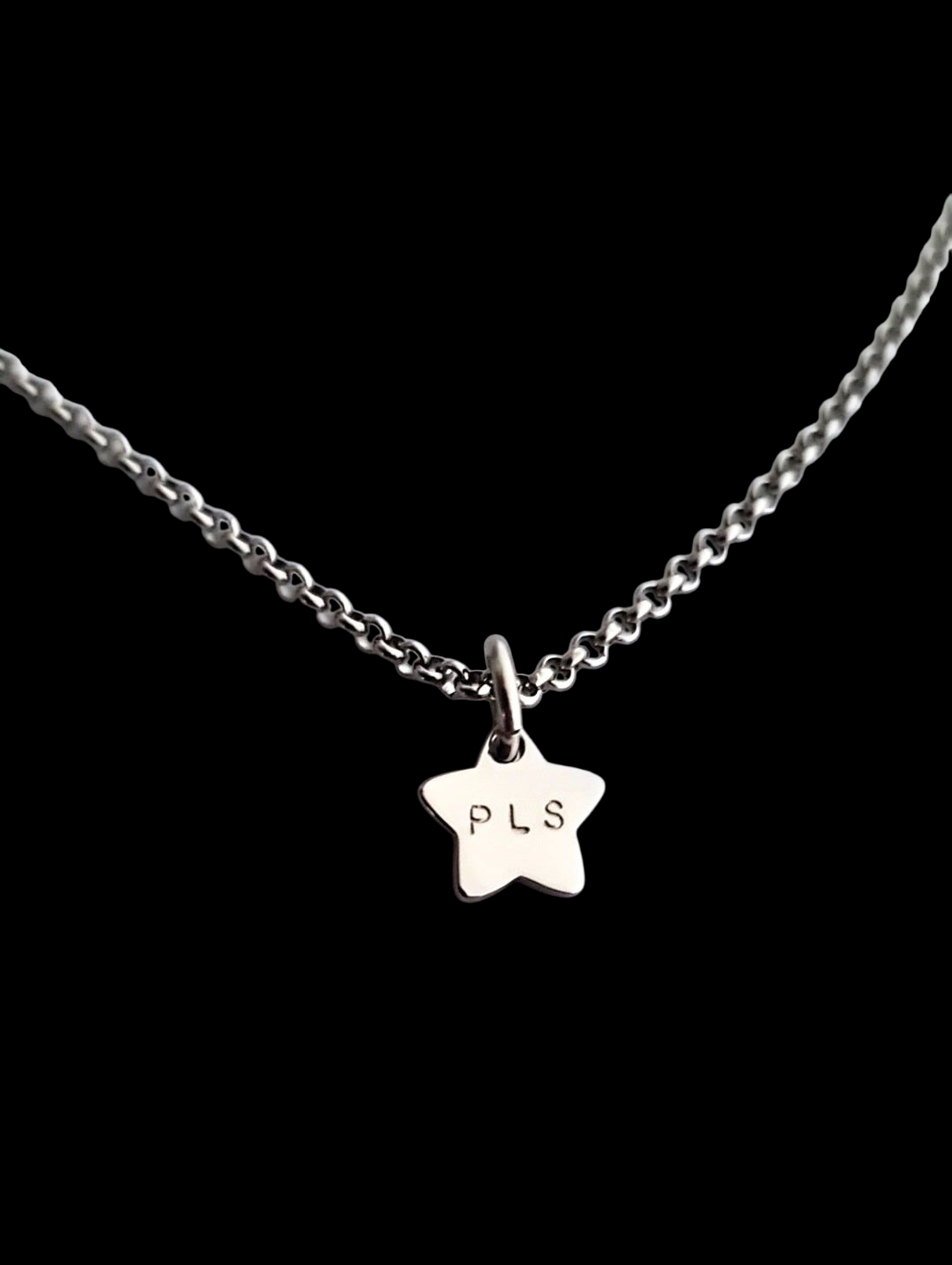 Hand Stamped Star Initial Necklace: Personalized Stainless Steel Pendant