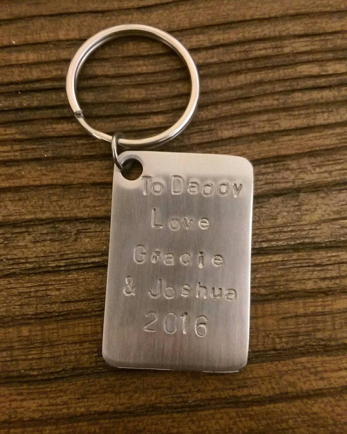 Personalised Hand Stamped Rectangle Key Ring, Stainless Steel Keyring, Personalized Gift, Fathers Day Gift