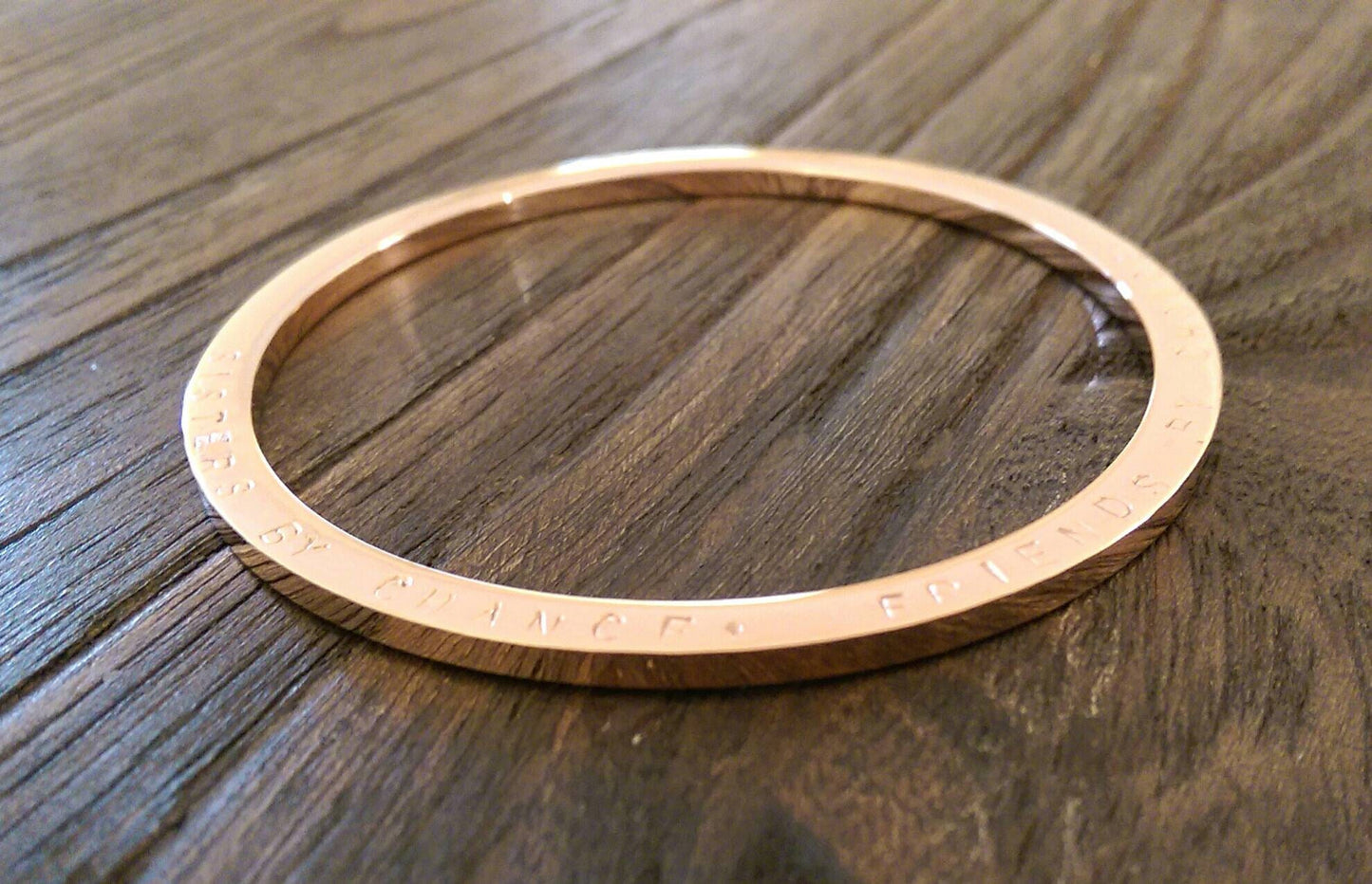 Hand Stamped Friends Bangle, Sisters by Chance, Friends by Choice Stainless Steel. Ready to post. Rise Gold Med 65mm