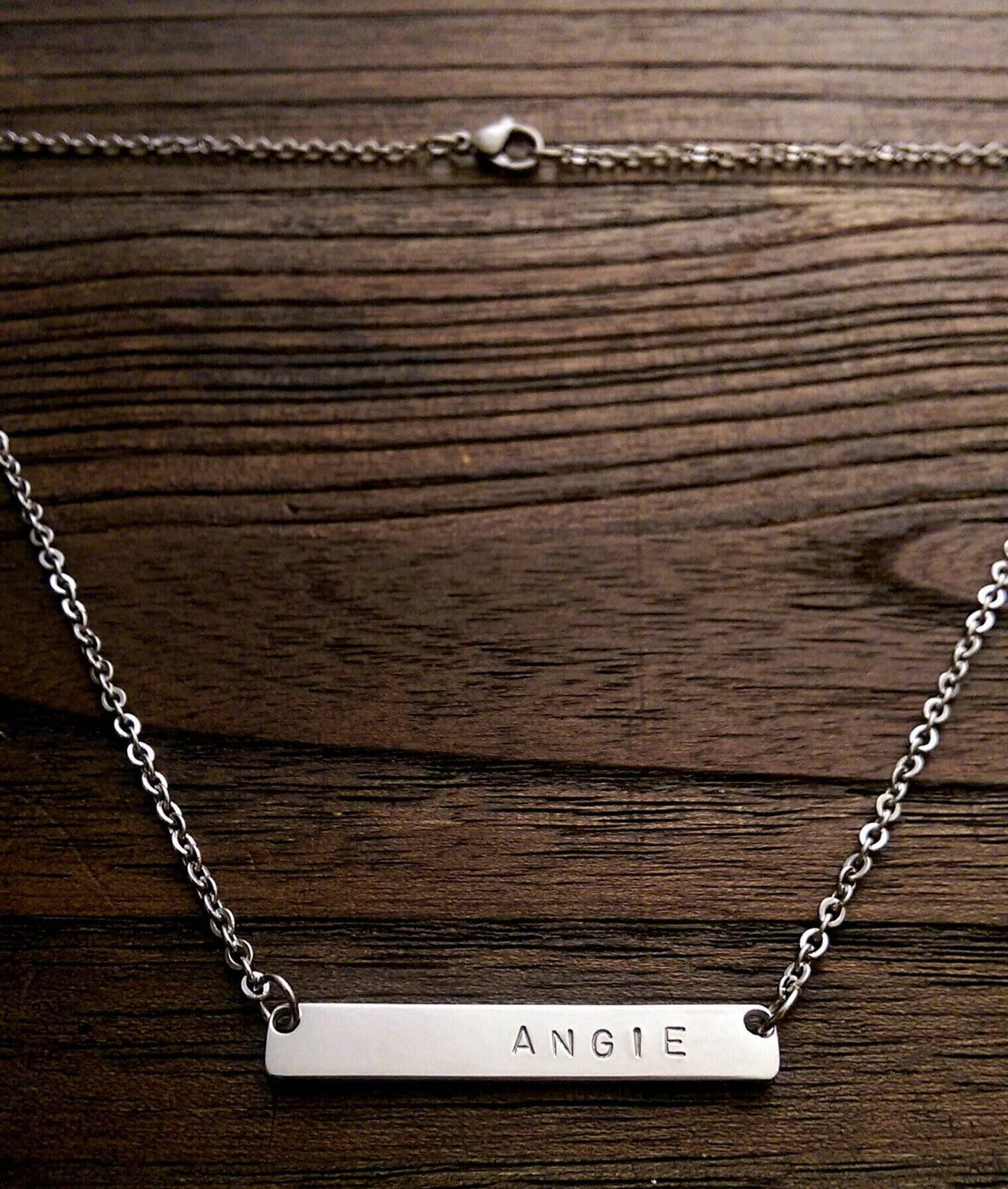 Personalised Wide Bar Necklace, Name Necklace Hand Stamped Stainless Steel. Personalized Gift