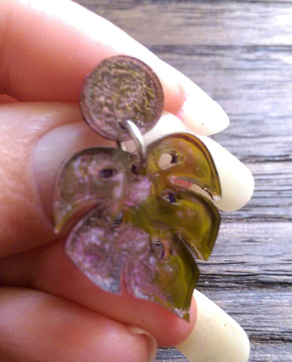 Monstera Leaf Resin Earrings, Purple Green Mix Leaf Resin Earrings, Stainless Steel Earrings, Statement Leaf Earrings