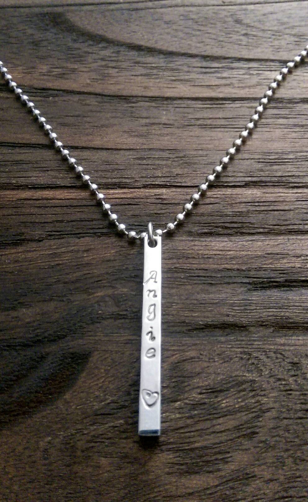 Personalised Bar Necklace, Name Hand Stamped Necklace Bar, Stainless Steel, 4 Sided Bar Pendant Necklace. Gift for Him or Her, Birthday Gift