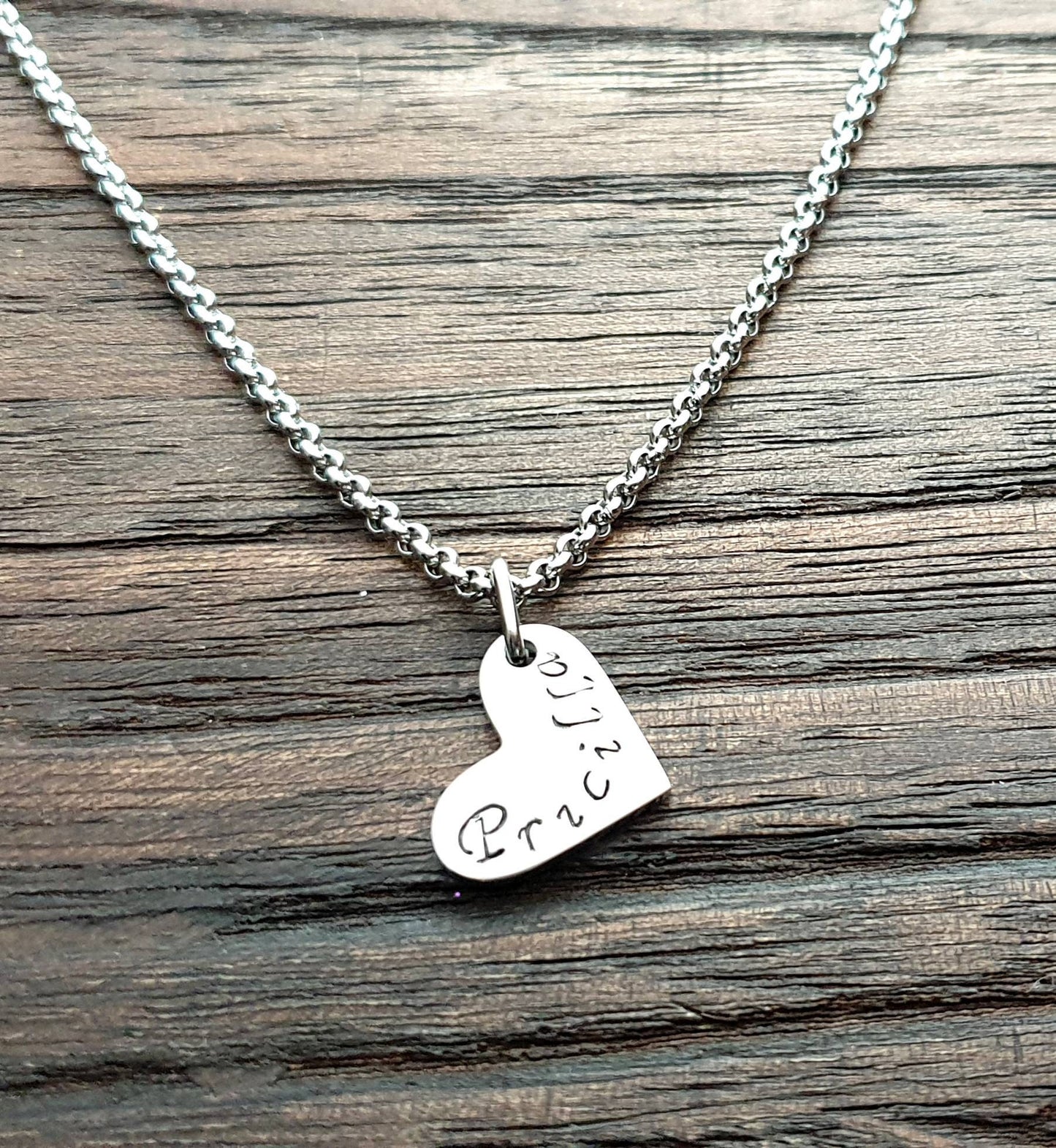 Personalised Heart Name Necklace, Minimalist Necklace, Hand Stamped Name Necklace add Name, Date or Initials, Personalized Gift