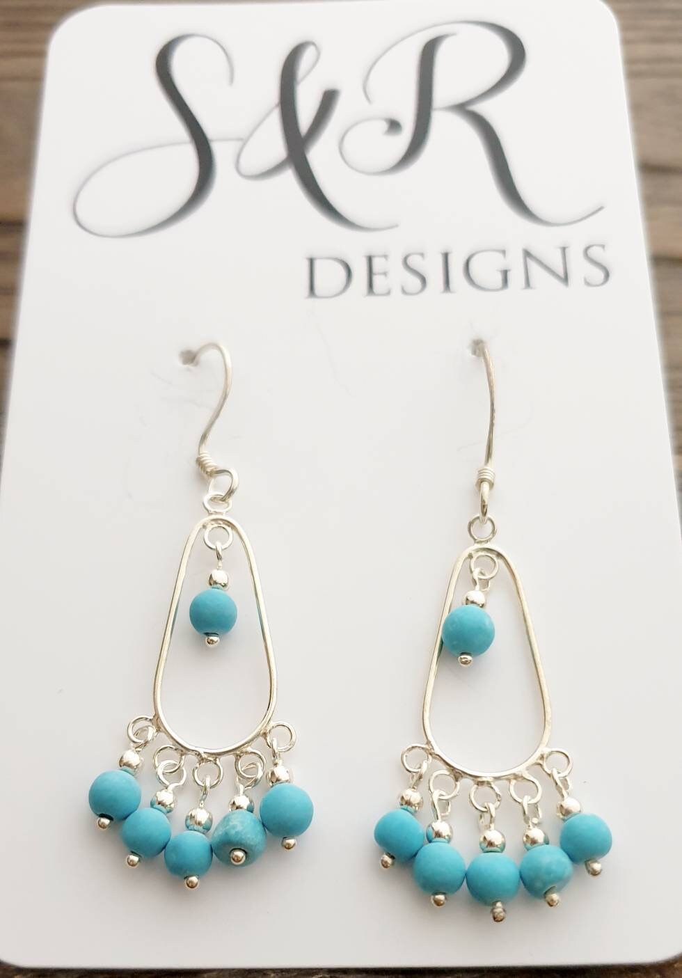 Sterling Silver Turquoise Beaded Dangle Earrings, Beaded Earrings
