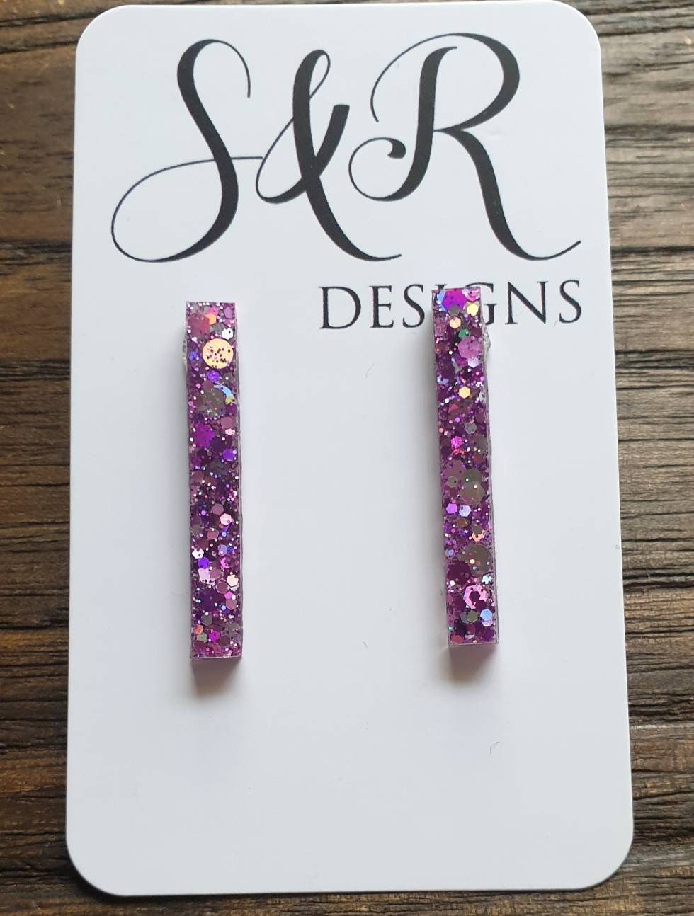 Long Bar Stud Earrings, Purple Silver Holographic Glitter Earrings, Bar Resin Dangle Earrings, Stainless Steel Earrings, Statement Earrings