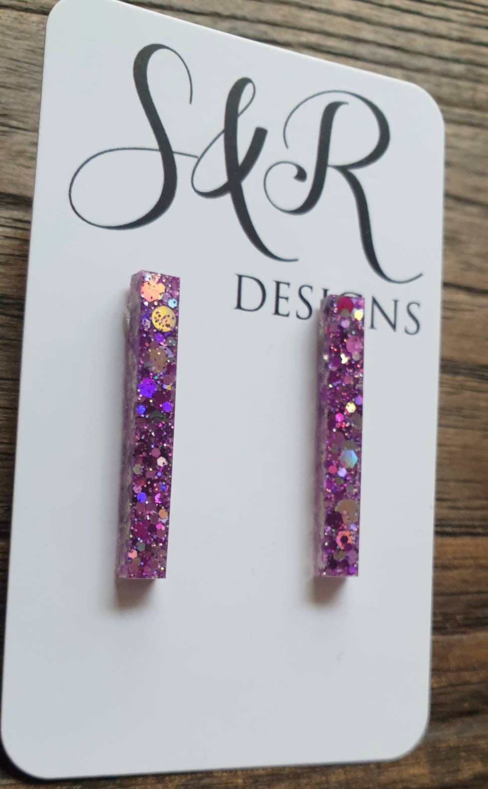 Long Bar Stud Earrings, Purple Silver Holographic Glitter Earrings, Bar Resin Dangle Earrings, Stainless Steel Earrings, Statement Earrings