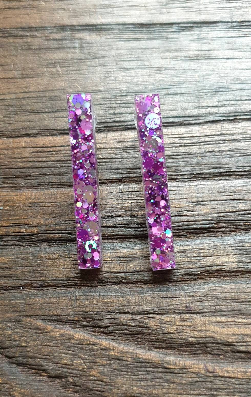 Long Bar Stud Earrings, Purple Silver Holographic Glitter Earrings, Bar Resin Dangle Earrings, Stainless Steel Earrings, Statement Earrings