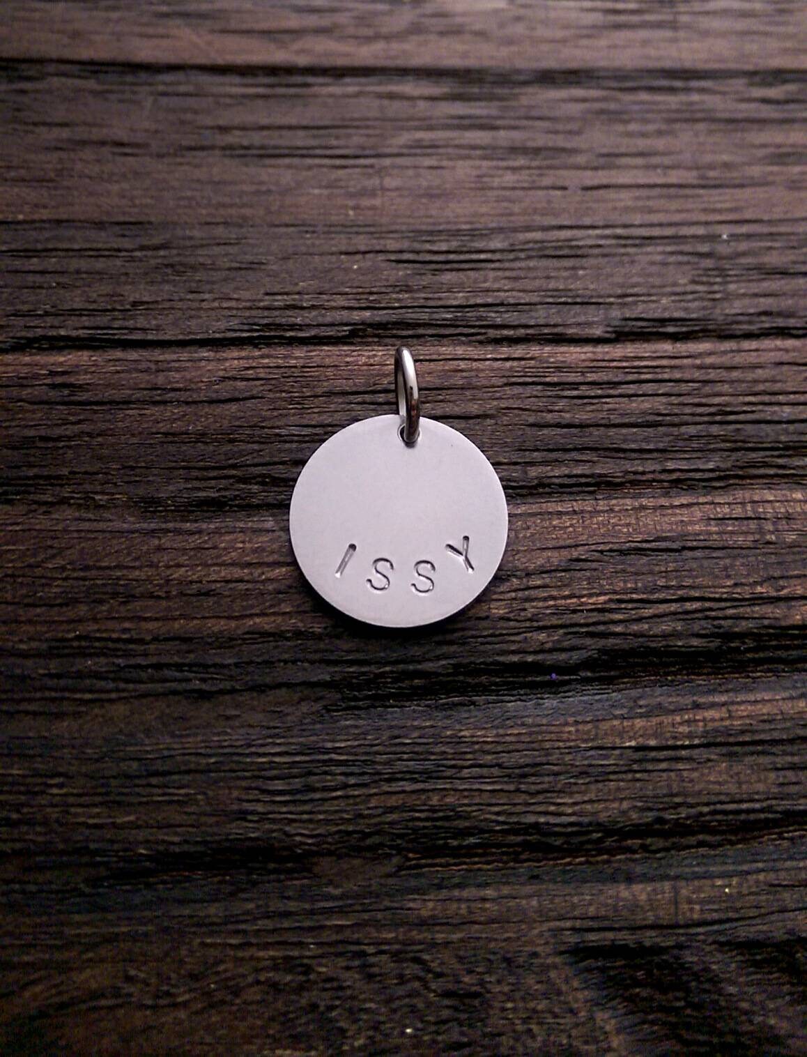 Personalised Hand Stamped Disc Charm, Circle Charm, Silver, Rose Gold or Gold Name Charm 15mm Disc Jump Ring