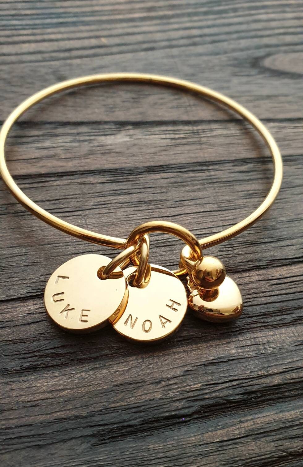 Personalised Hand Stamped Disc Charm, Circle Charm, Silver, Rose Gold or Gold Name Charm 15mm Disc Jump Ring