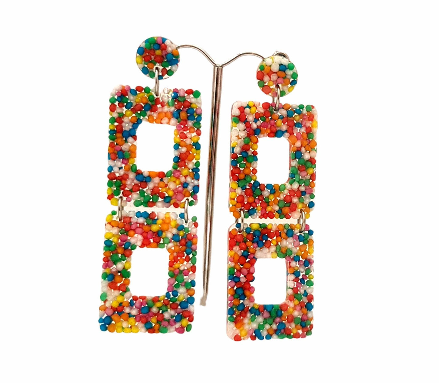 Long Square Sprinkle Earrings, Long Resin Dangles, Candy Earrings, 100s and 1000's real candy