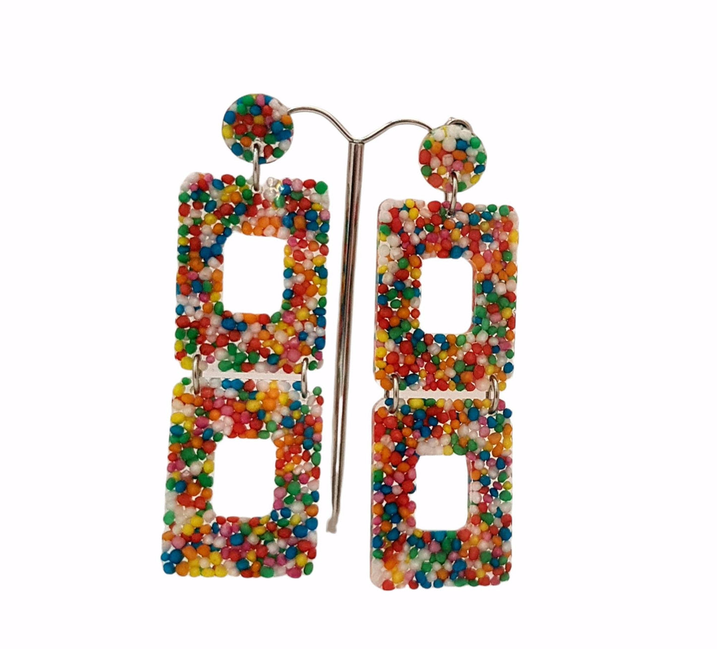 Long Square Sprinkle Earrings, Long Resin Dangles, Candy Earrings, 100s and 1000's real candy