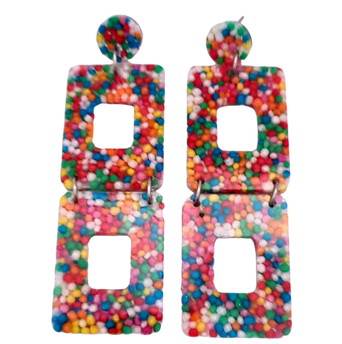 Long Square Sprinkle Earrings, Long Resin Dangles, Candy Earrings, 100s and 1000's real candy