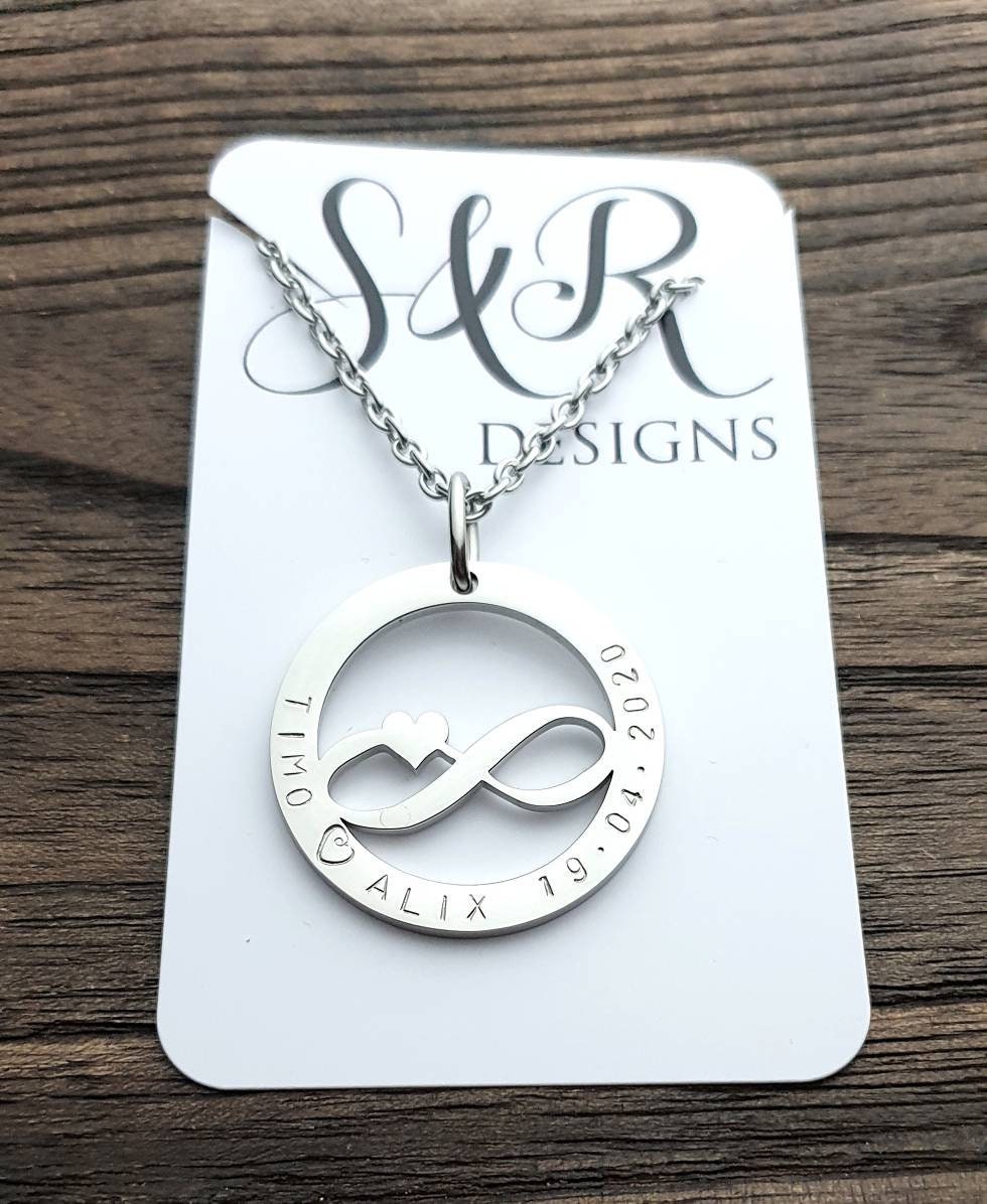 Infinity Heart Necklace, Personalised Necklace, Hand Stamped Necklace Design Pendant Stainless Steel. Mothers Day, Sister, Grandmother