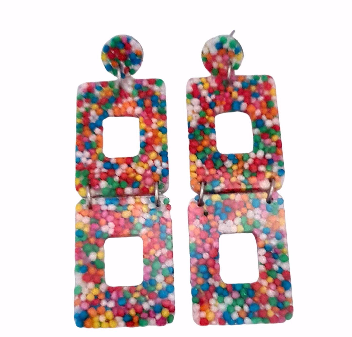 Long Square Sprinkle Earrings, Long Resin Dangles, Candy Earrings, 100s and 1000's real candy
