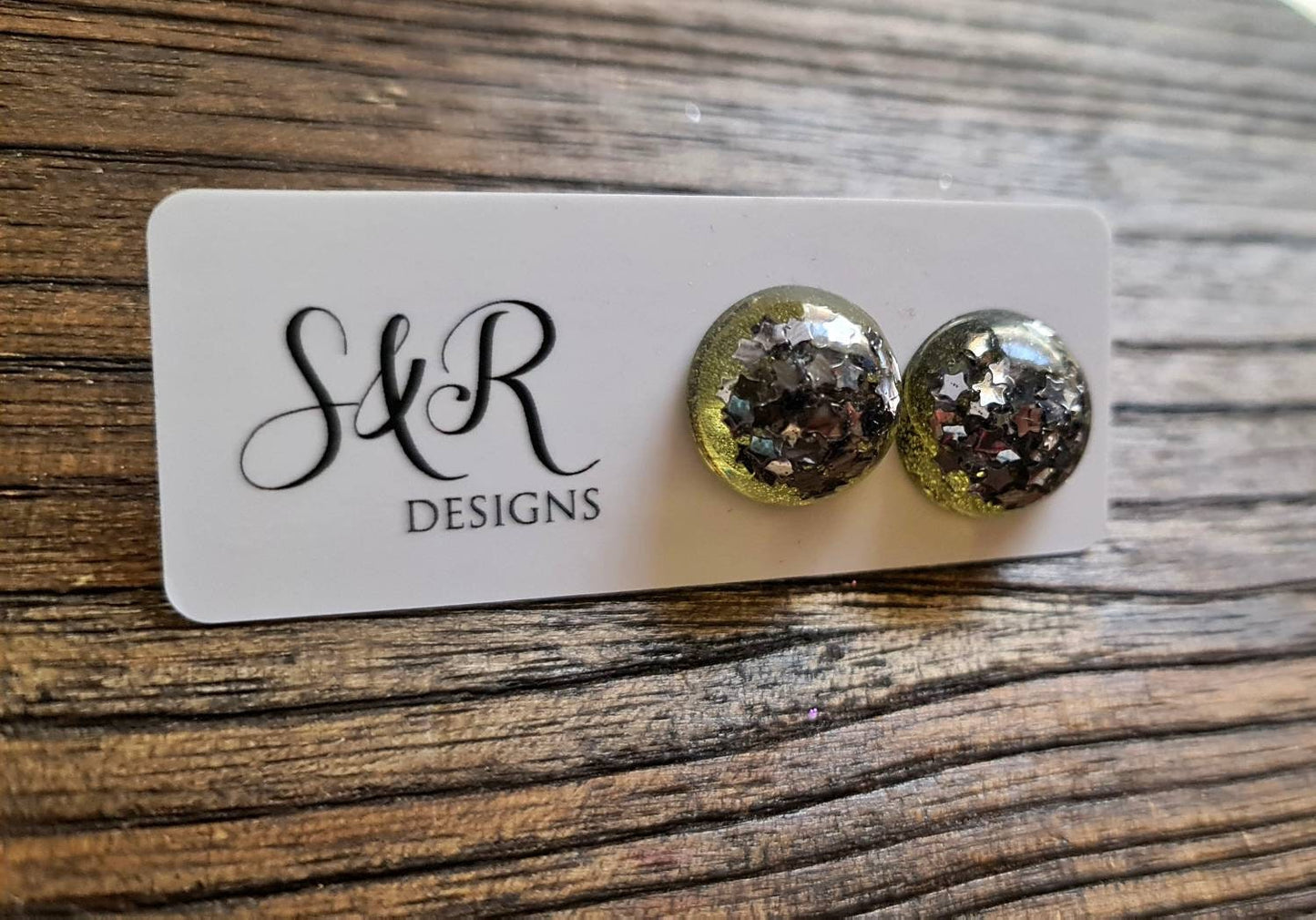 Resin Ball Stud earrings, Silver Star Glitter Mix Earrings, stainless steel earrings 14mm