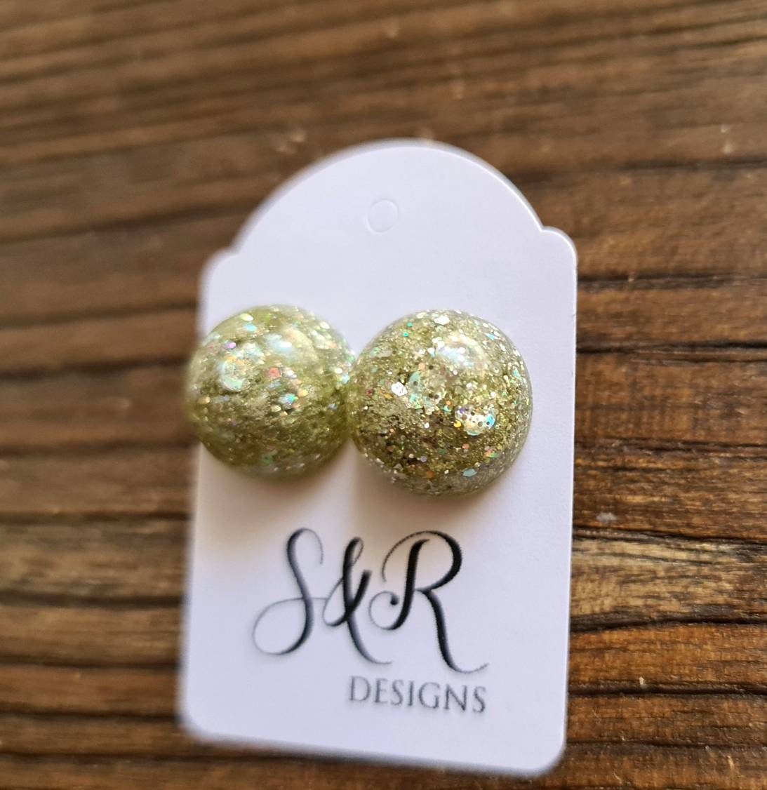 Resin Ball Stud Earrings, Silver Glitter Mix Earrings, Stainless Steel Earrings 14mm