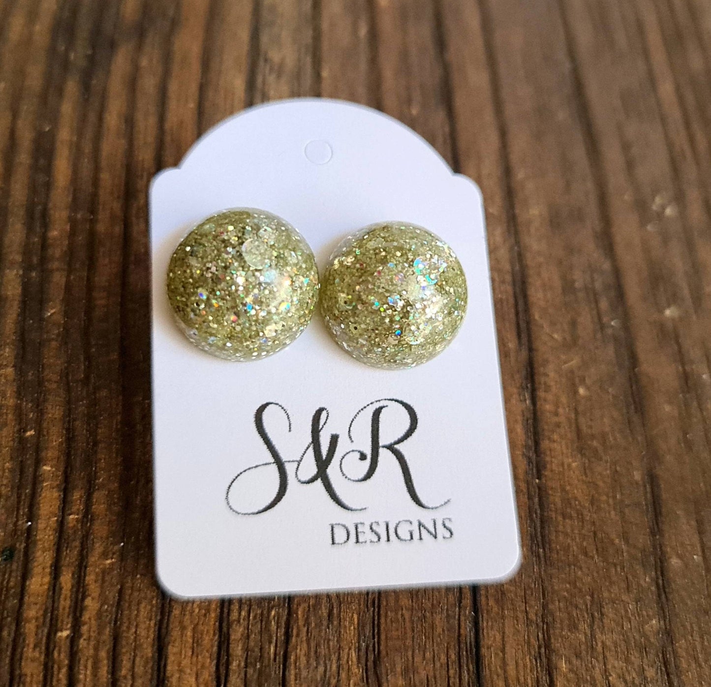 Resin Ball Stud Earrings, Silver Glitter Mix Earrings, Stainless Steel Earrings 14mm