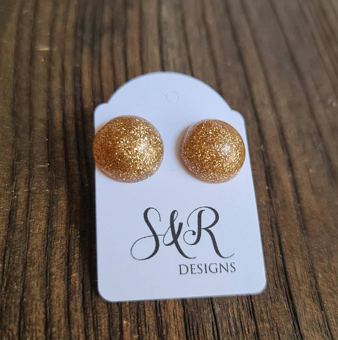 Resin Ball Stud earrings, Light Rosegold Glitter Mix Earrings, Stainless Steel Earrings 14mm