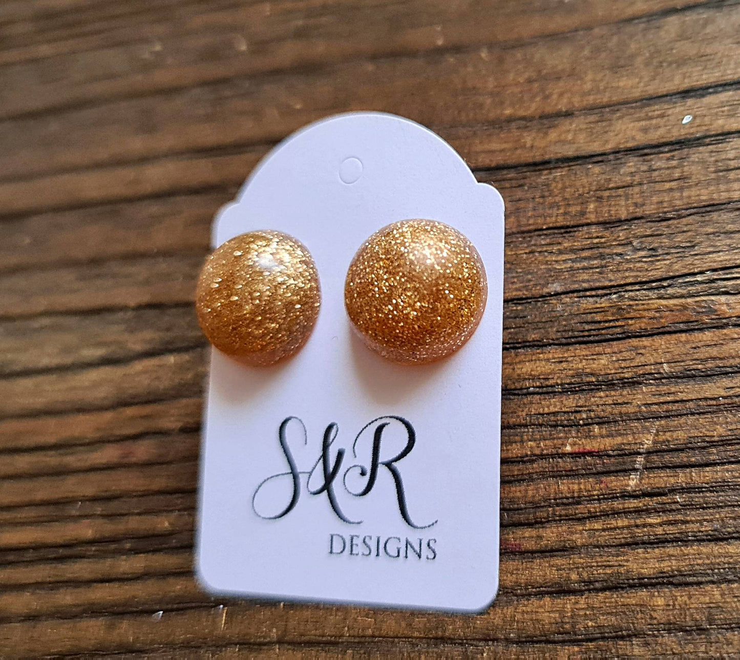 Resin Ball Stud earrings, Light Rosegold Glitter Mix Earrings, Stainless Steel Earrings 14mm