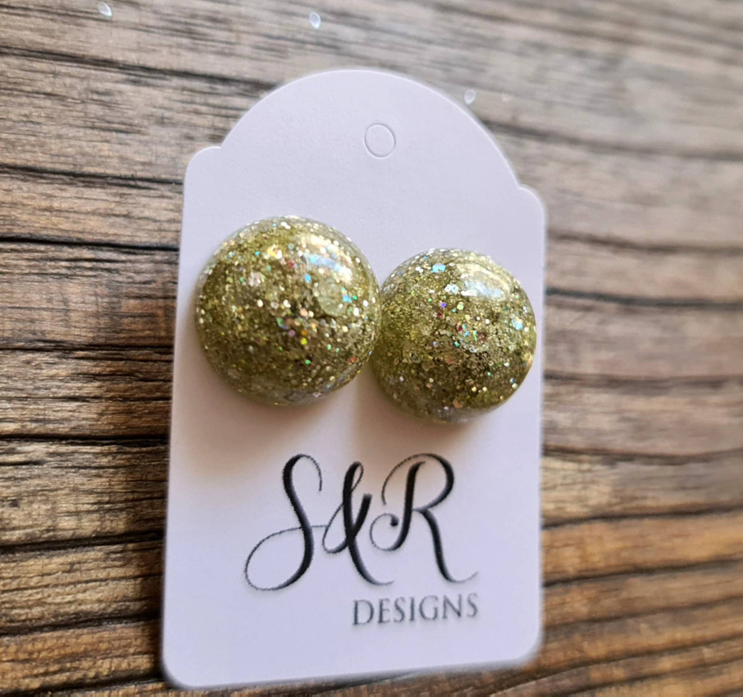 Resin Ball Stud Earrings, Silver Glitter Mix Earrings, Stainless Steel Earrings 14mm