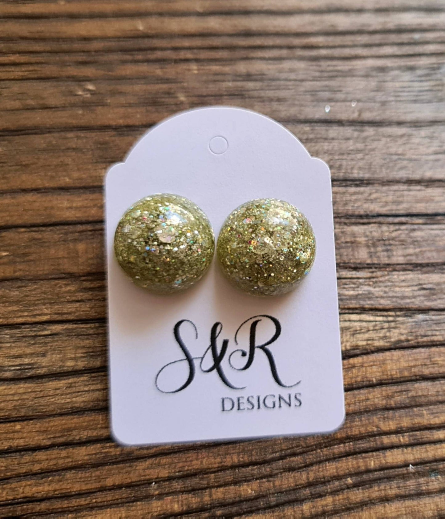 Resin Ball Stud Earrings, Silver Glitter Mix Earrings, Stainless Steel Earrings 14mm