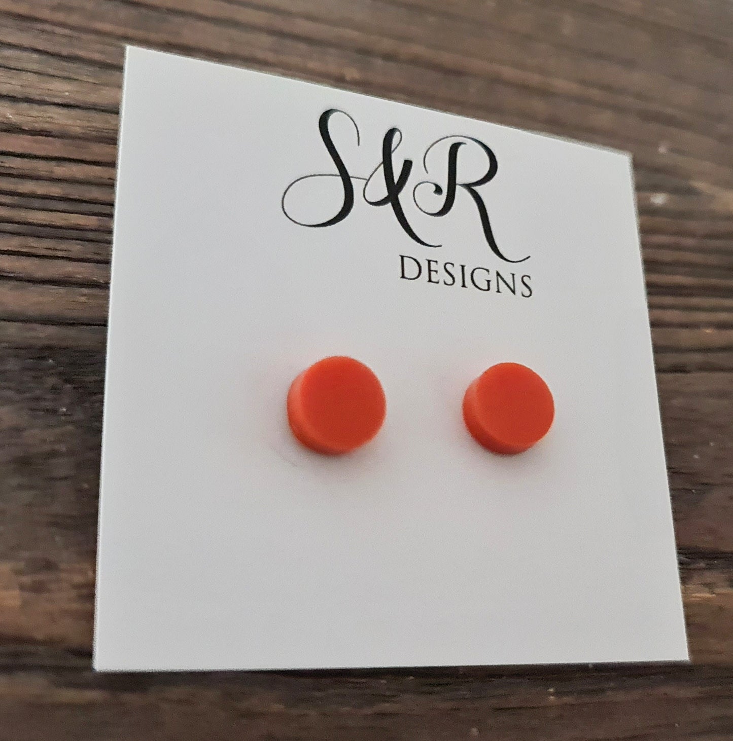 Orange Circle Dot Resin Stud Earrings, Glitter Earrings. Stainless Steel Stud Earrings. 8mm, 10mm, 12mm or 15mm