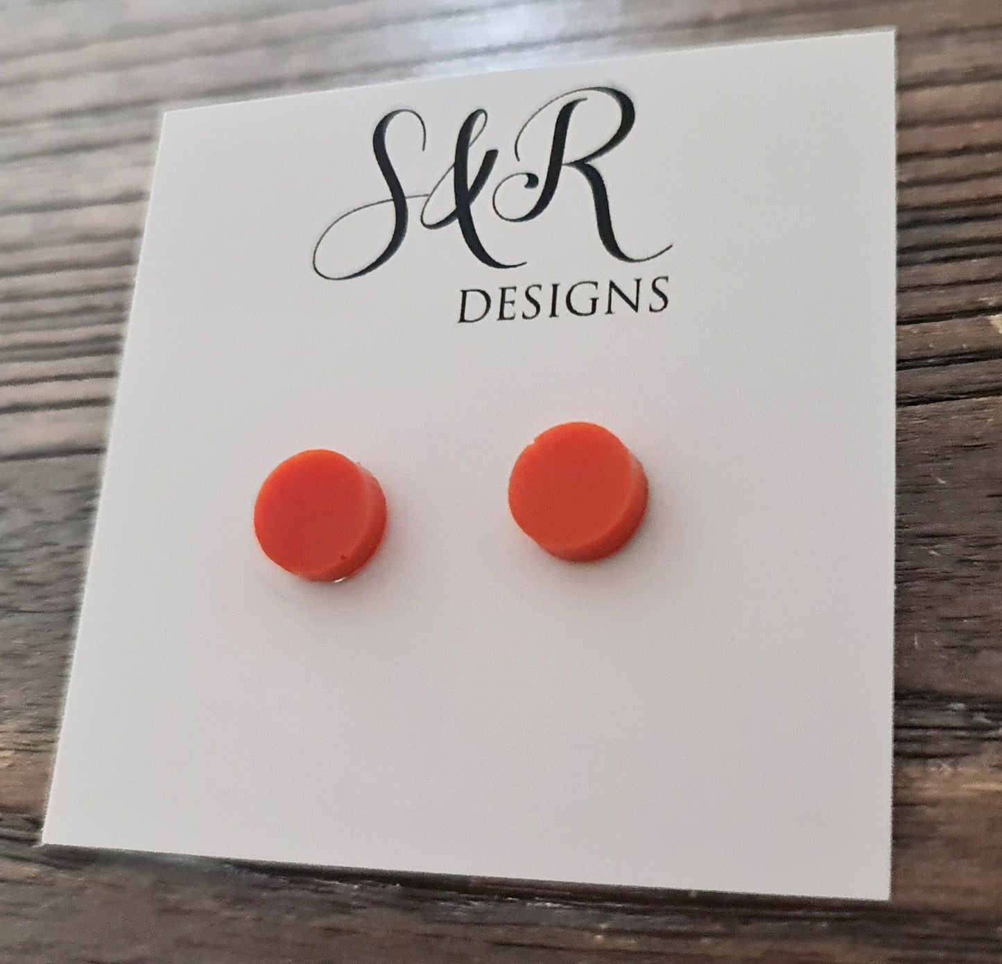 Orange Circle Dot Resin Stud Earrings, Glitter Earrings. Stainless Steel Stud Earrings. 8mm, 10mm, 12mm or 15mm