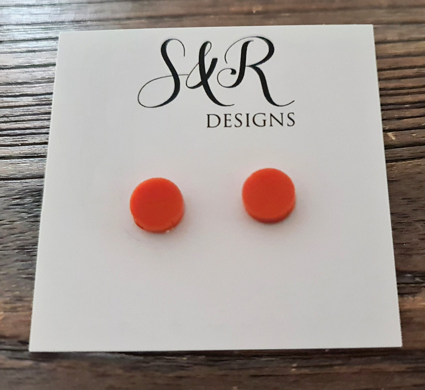 Orange Circle Dot Resin Stud Earrings, Glitter Earrings. Stainless Steel Stud Earrings. 8mm, 10mm, 12mm or 15mm