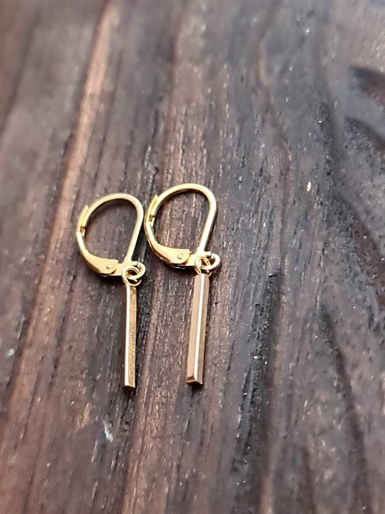 Hoop Earrings, Gold Bar Stainless Steel Dangle Hoops Earrings, Choose Hoop, Leverback, Earwire Hook or Threaders