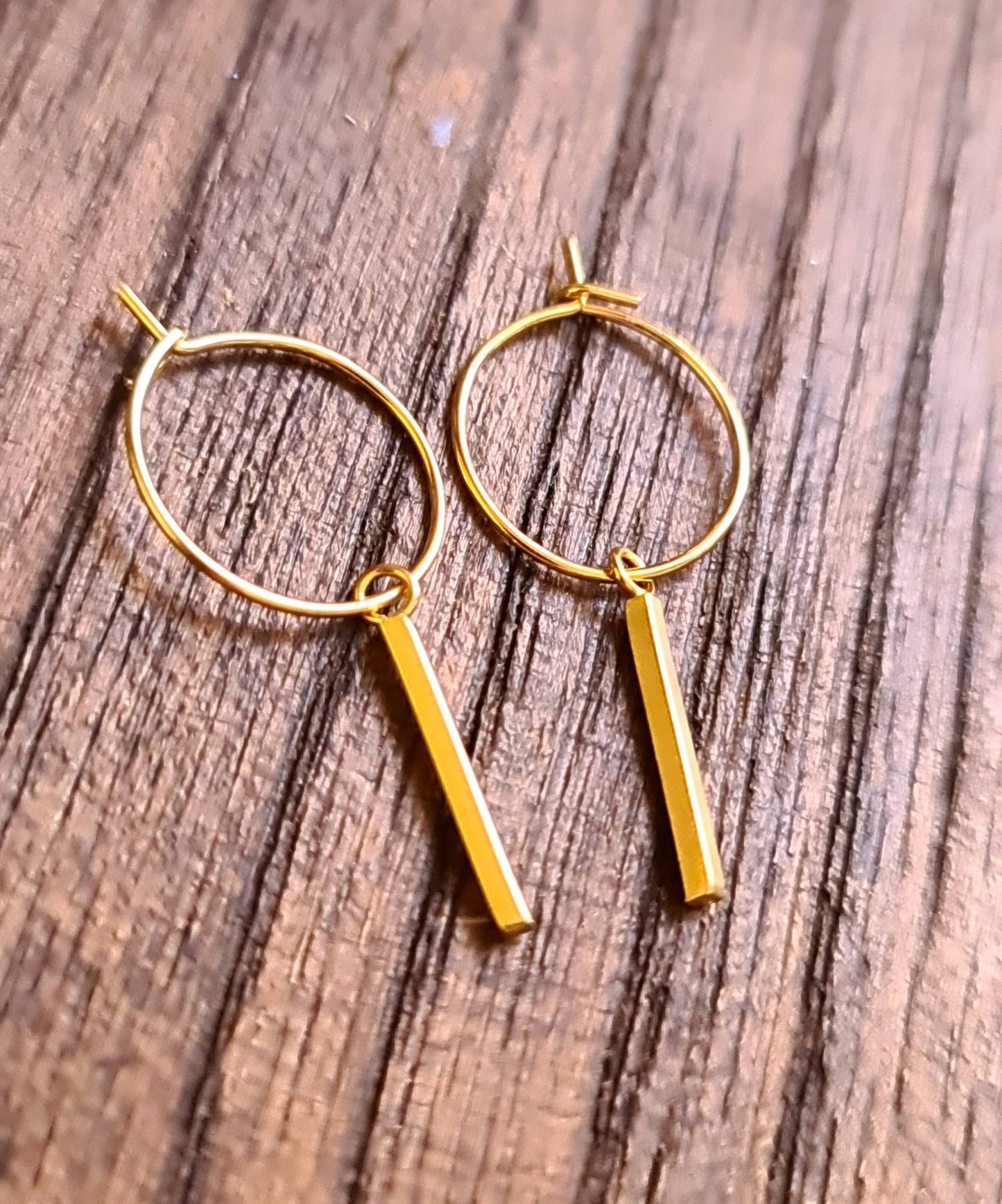 Hoop Earrings, Gold Bar Stainless Steel Dangle Hoops Earrings, Choose Hoop, Leverback, Earwire Hook or Threaders