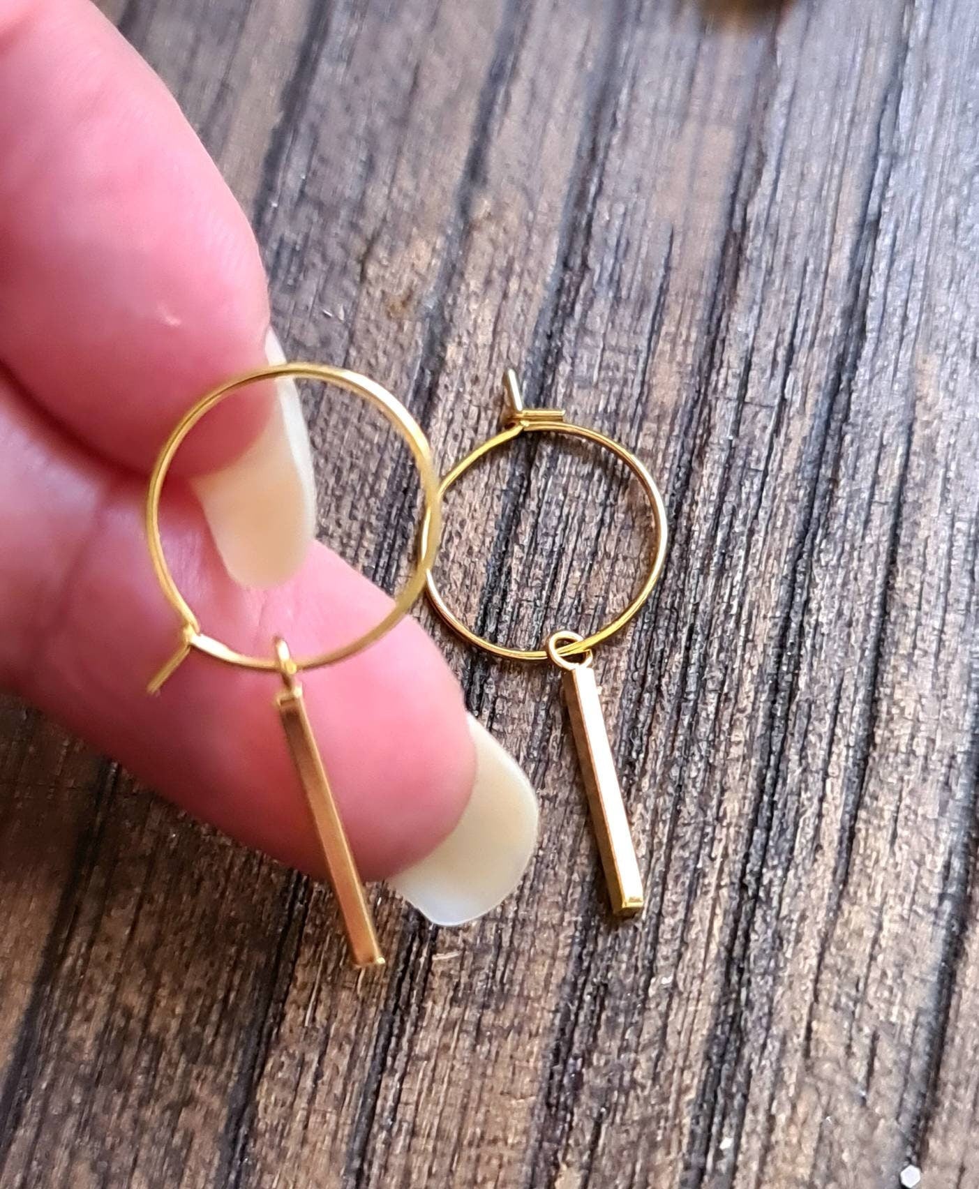 Hoop Earrings, Gold Bar Stainless Steel Dangle Hoops Earrings, Choose Hoop, Leverback, Earwire Hook or Threaders