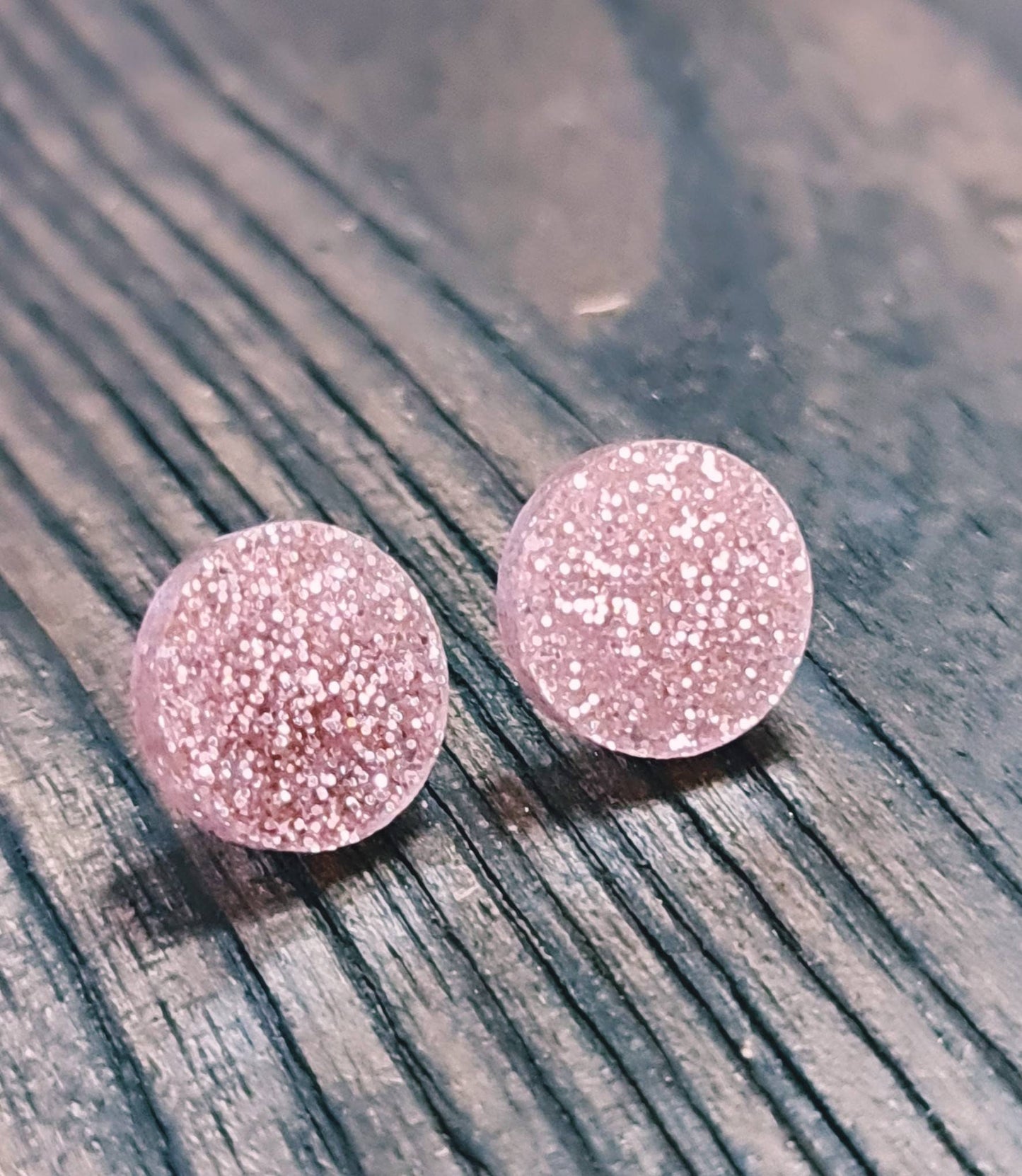 Champagne Blush Glitter Circle Stud Earrings, Acrylic Earrings, Stainless Steel Earrings.