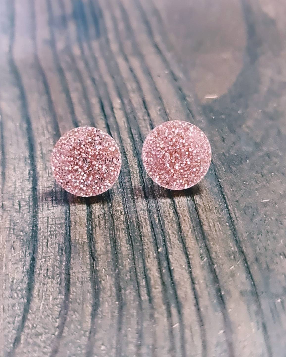 Champagne Blush Glitter Circle Stud Earrings, Acrylic Earrings, Stainless Steel Earrings.