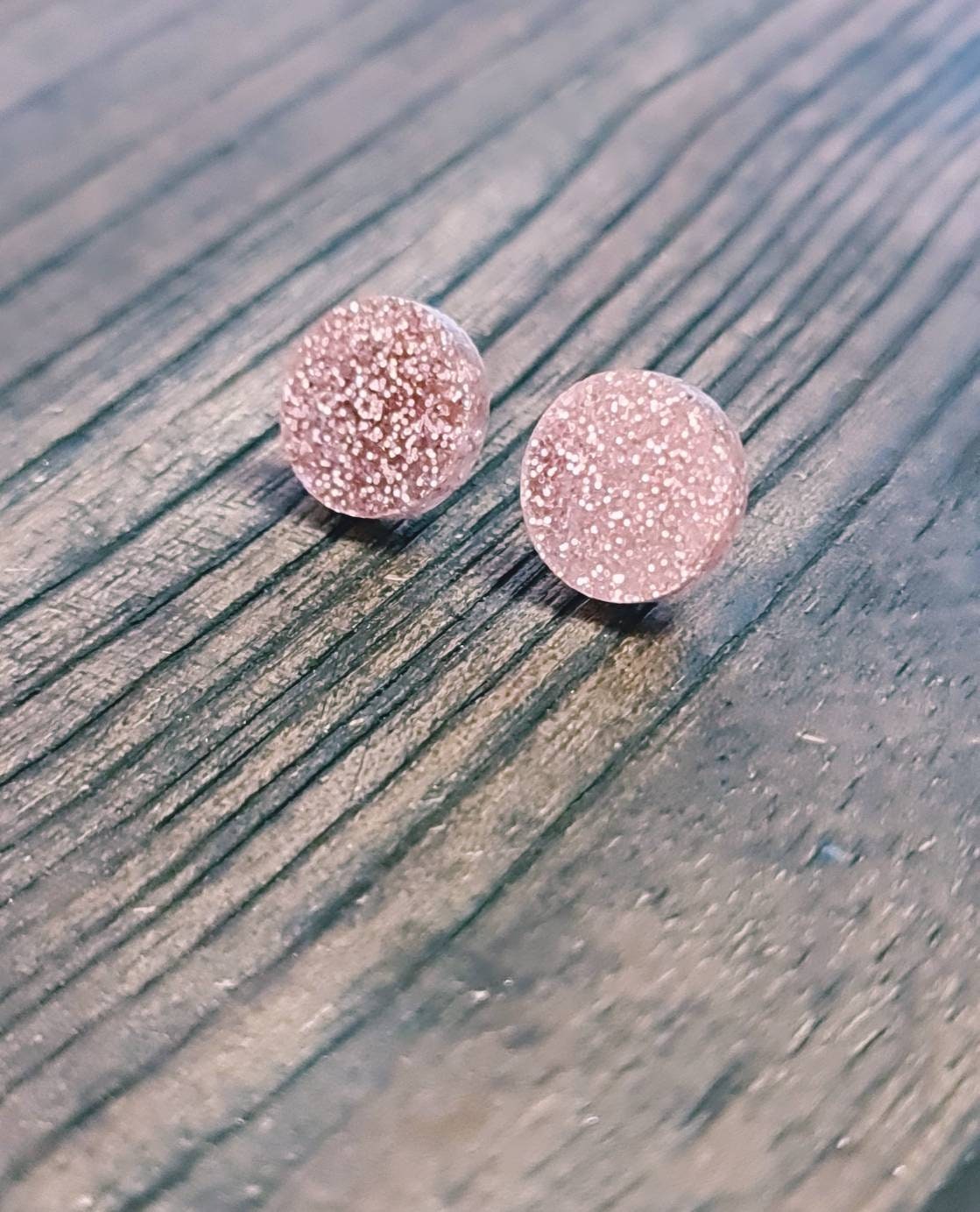 Champagne Blush Glitter Circle Stud Earrings, Acrylic Earrings, Stainless Steel Earrings.