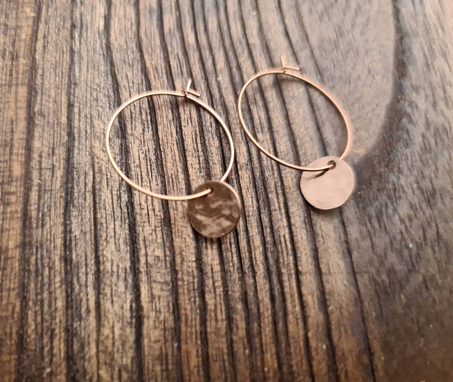 Rosegold Hammered Circle Disc Leverback Earrings, Stainless Steel Dangle Leverback, Minimalist Coin Earrings