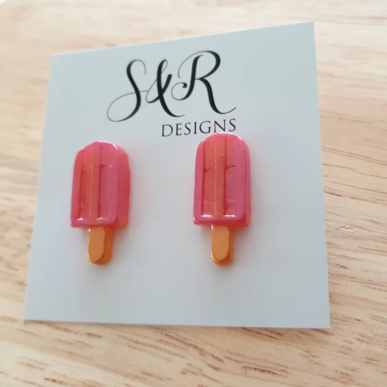 Pink Sherbet Icy Pole Stud Earrings, Pink Ice Cream Earrings, Statement Food Earrings