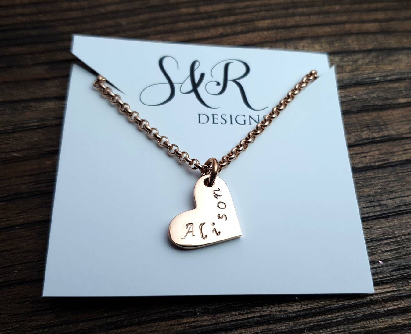 Personalised Heart Name Necklace, Minimalist Necklace, Hand Stamped Name Necklace add Name, Date or Initials, Personalized Gift