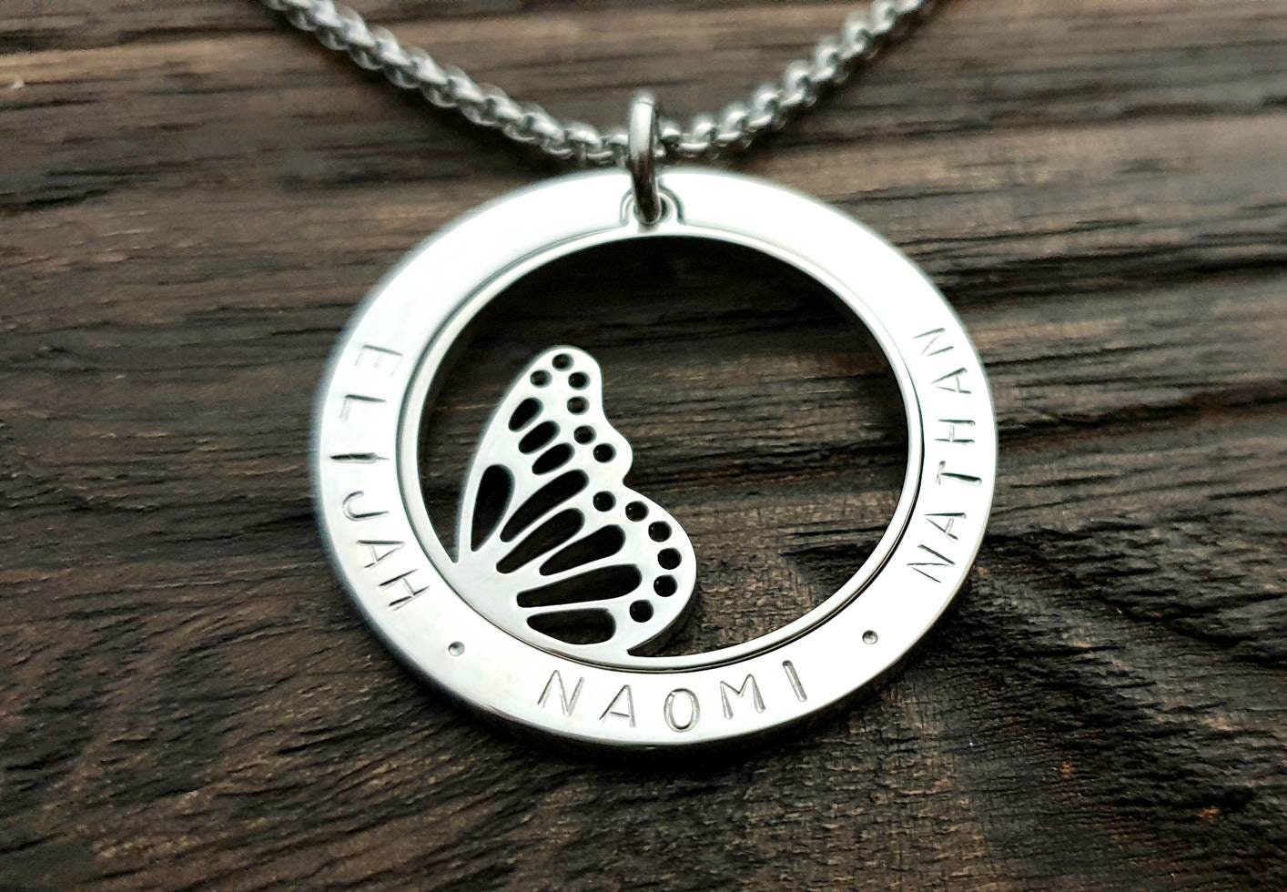 Personalized Name Butterfly Necklace, Name Necklace, Personalised Hand Stamped Necklace, Design your Own Necklace, Mothers Gift, Grandmother