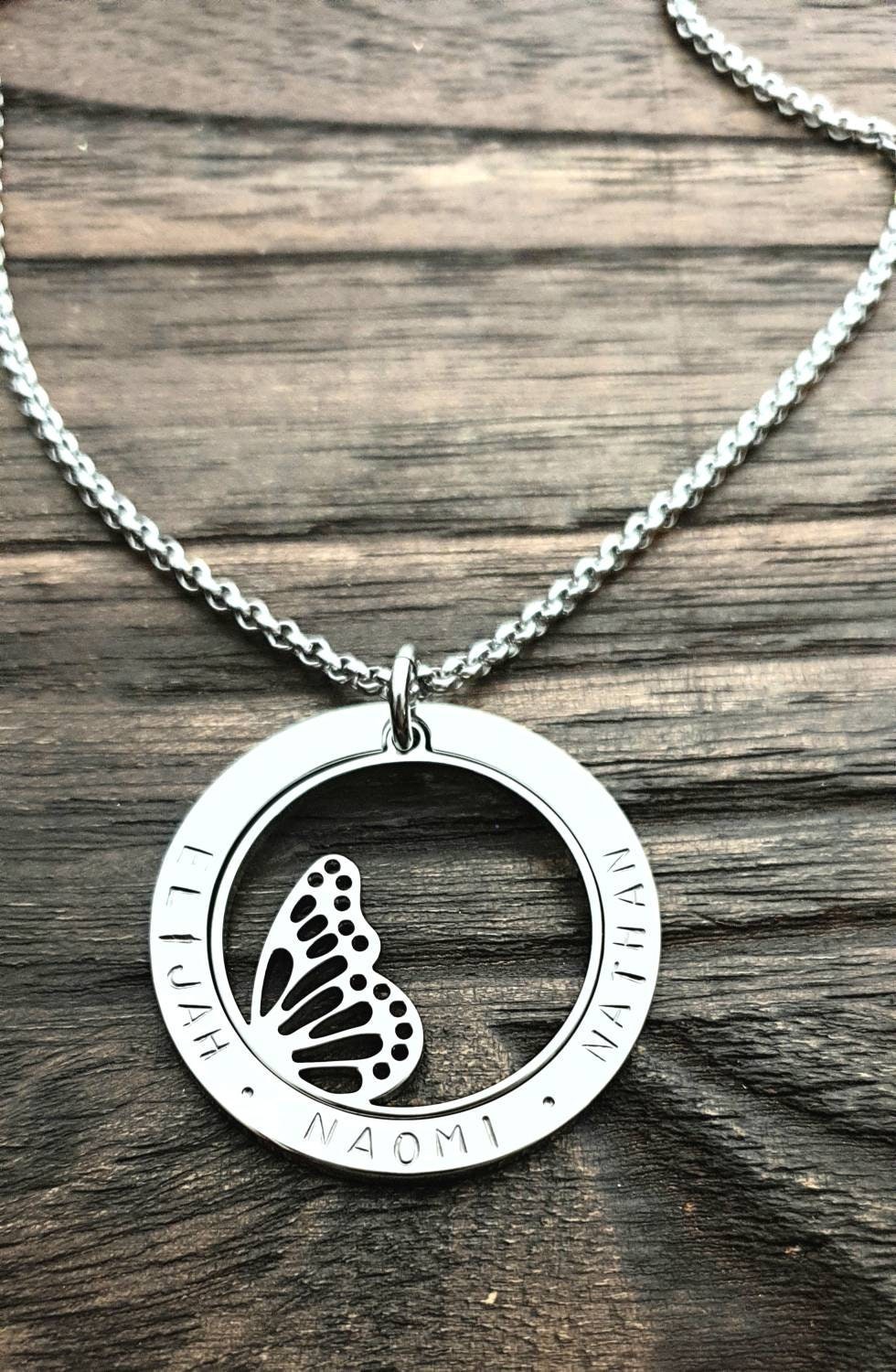 Personalized Name Butterfly Necklace, Name Necklace, Personalised Hand Stamped Necklace, Design your Own Necklace, Mothers Gift, Grandmother