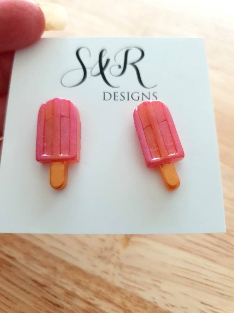 Pink Sherbet Icy Pole Stud Earrings, Pink Ice Cream Earrings, Statement Food Earrings