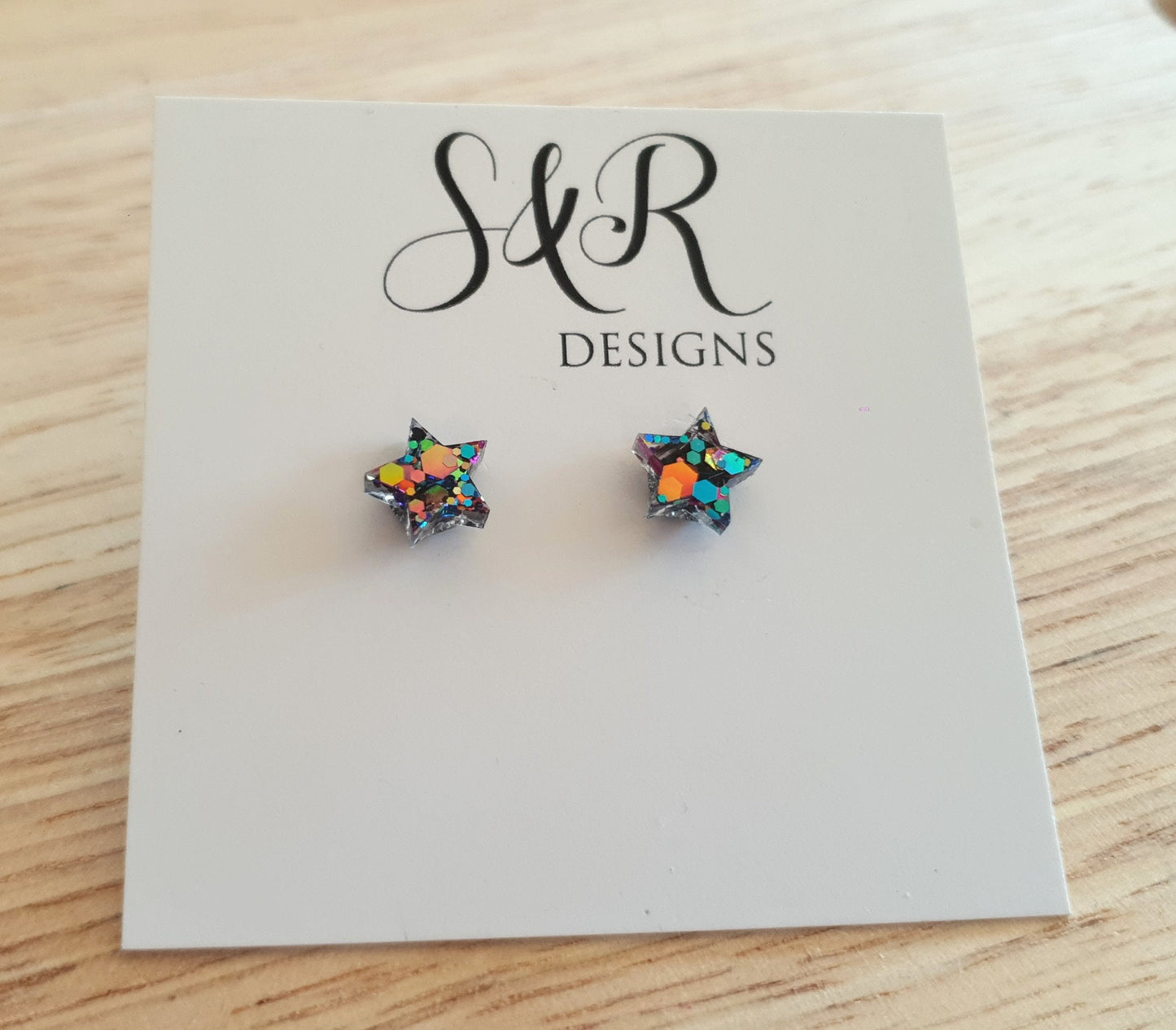 Kaleidoscope Star Resin Stud Earrings, Black, Blue, Pink,Teal, Orange, Yellow Star. Stainless Steel Minimalist Stud Earrings.