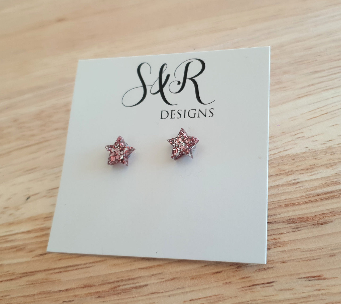 Pink Silver Mix Star Resin Stud Earrings, Pink and Silver Mix Glitter Star. Stainless Steel Minimalist Stud Earrings.