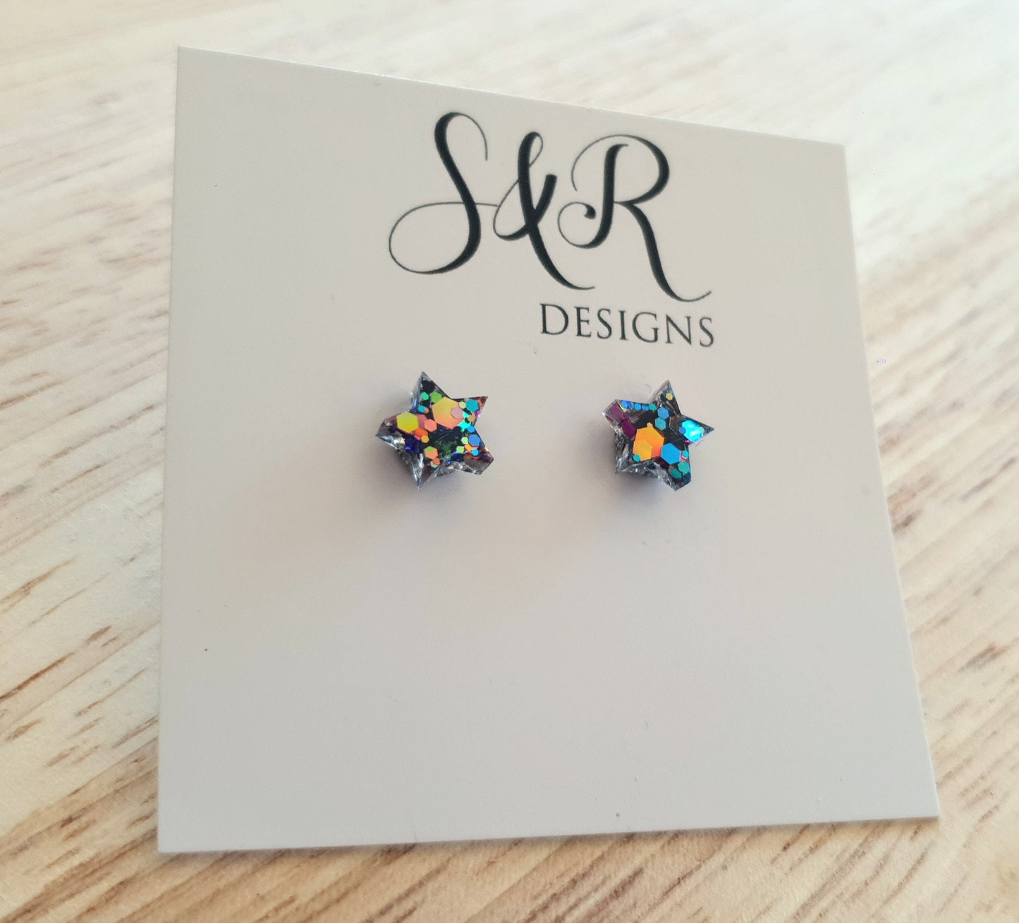 Kaleidoscope Star Resin Stud Earrings, Black, Blue, Pink,Teal, Orange, Yellow Star. Stainless Steel Minimalist Stud Earrings.