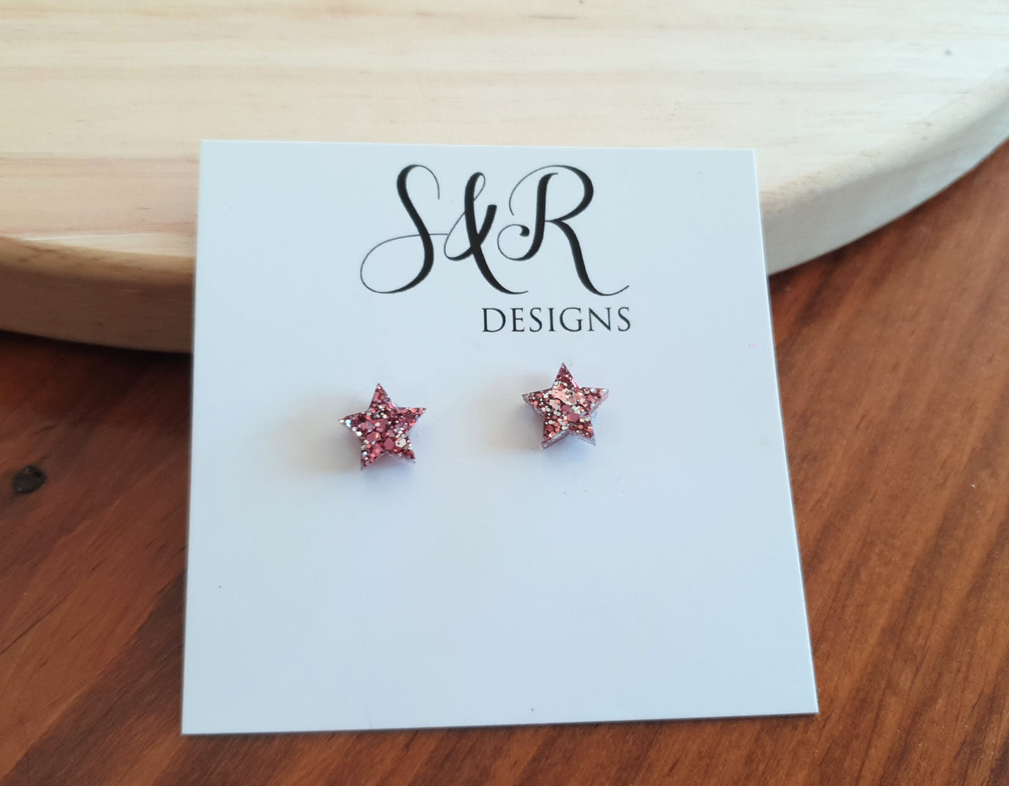 Pink Silver Mix Star Resin Stud Earrings, Pink and Silver Mix Glitter Star. Stainless Steel Minimalist Stud Earrings.