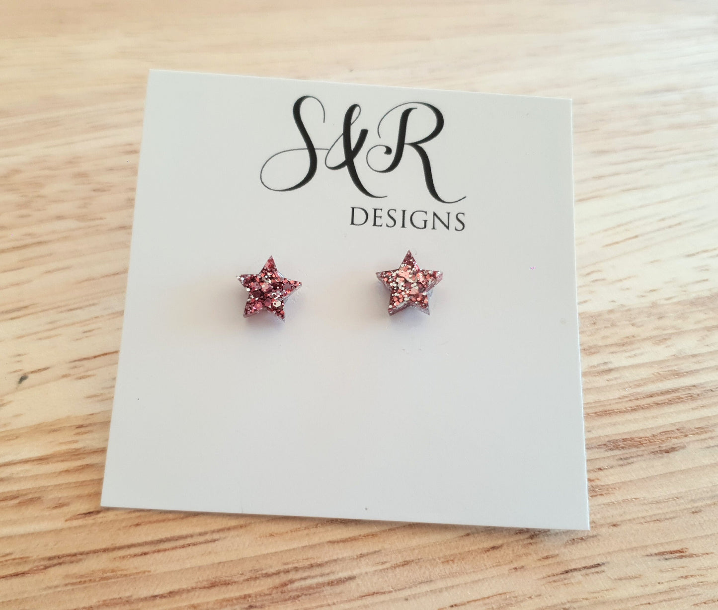 Pink Silver Mix Star Resin Stud Earrings, Pink and Silver Mix Glitter Star. Stainless Steel Minimalist Stud Earrings.