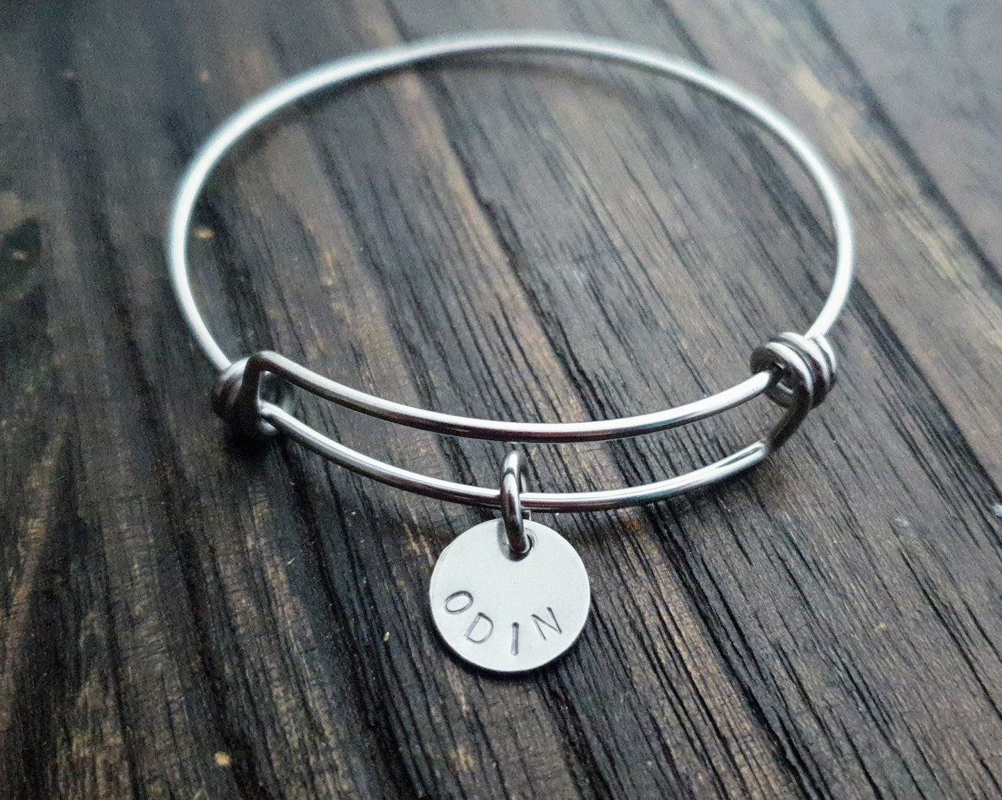 Personalised Initial Charm Bangle, Name Charm Bangle, Adjustable Bangle Stainless Steel
