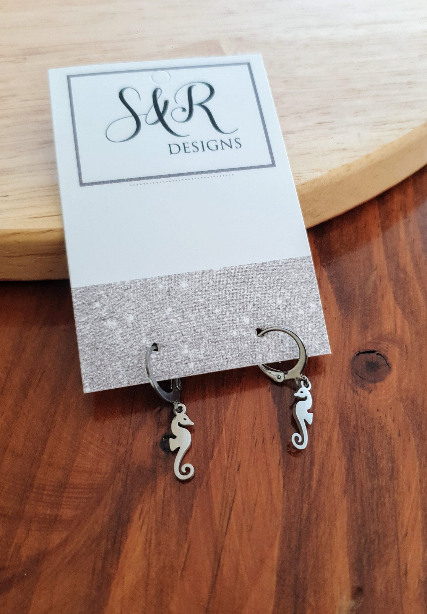 Silver Seahorse Earrings, Minimalist Stainless Steel Dangle Drops, Choose Leverback or Hook Earwire Earrings. Beach Wear Gift