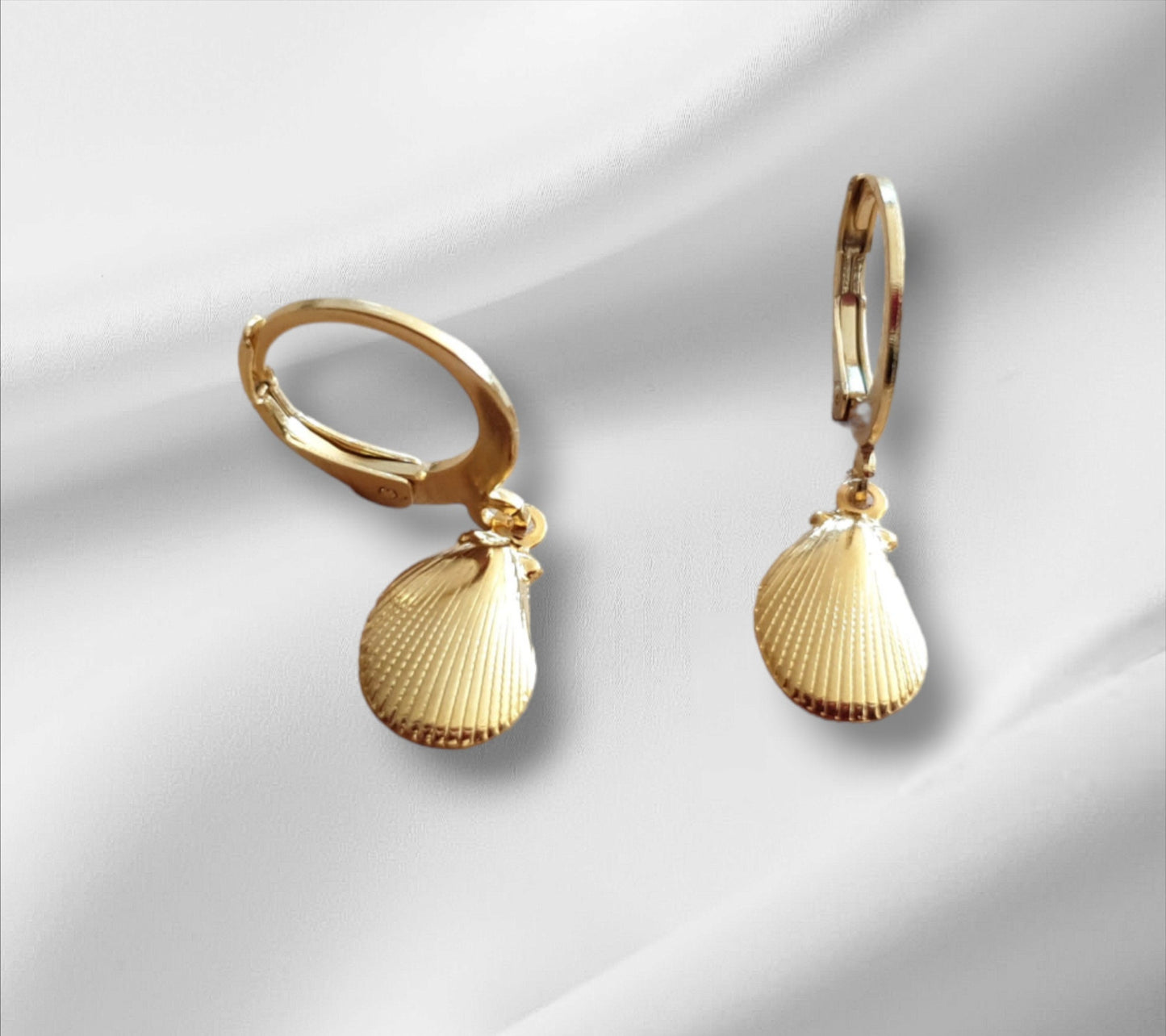 Gold Beach Earrings, Minimalist Shell Drop Earrings, Gold Stainless Steel Dangle Drops, Choose Leverback or Hook Earwire Earrings.