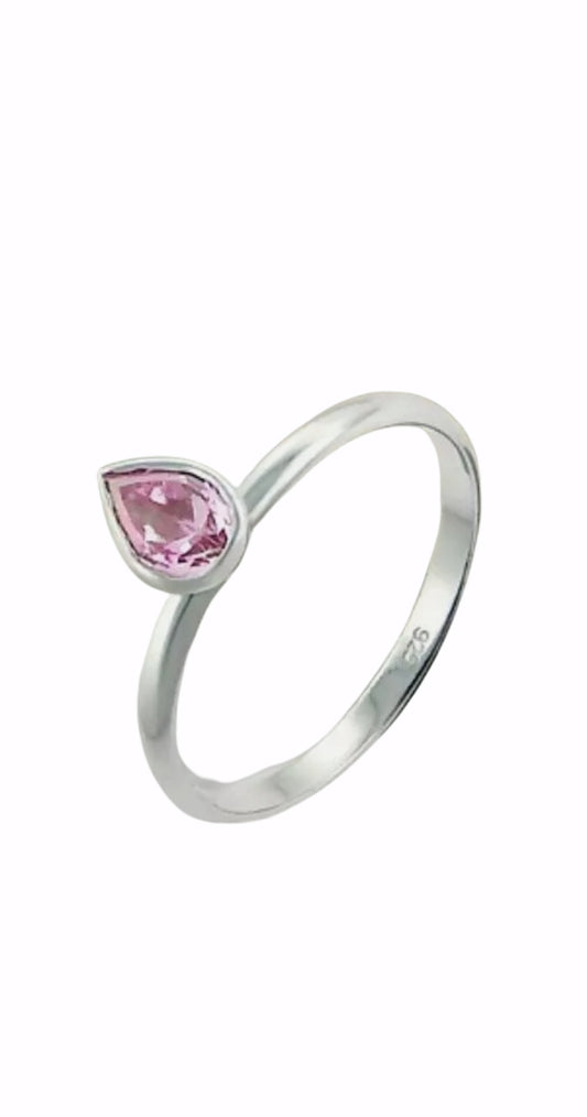 Sterling Silver Pink Cubic Zirconia Teardrop Ring