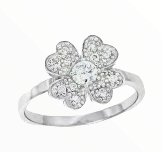 Sterling Silver Flower CZ Ring